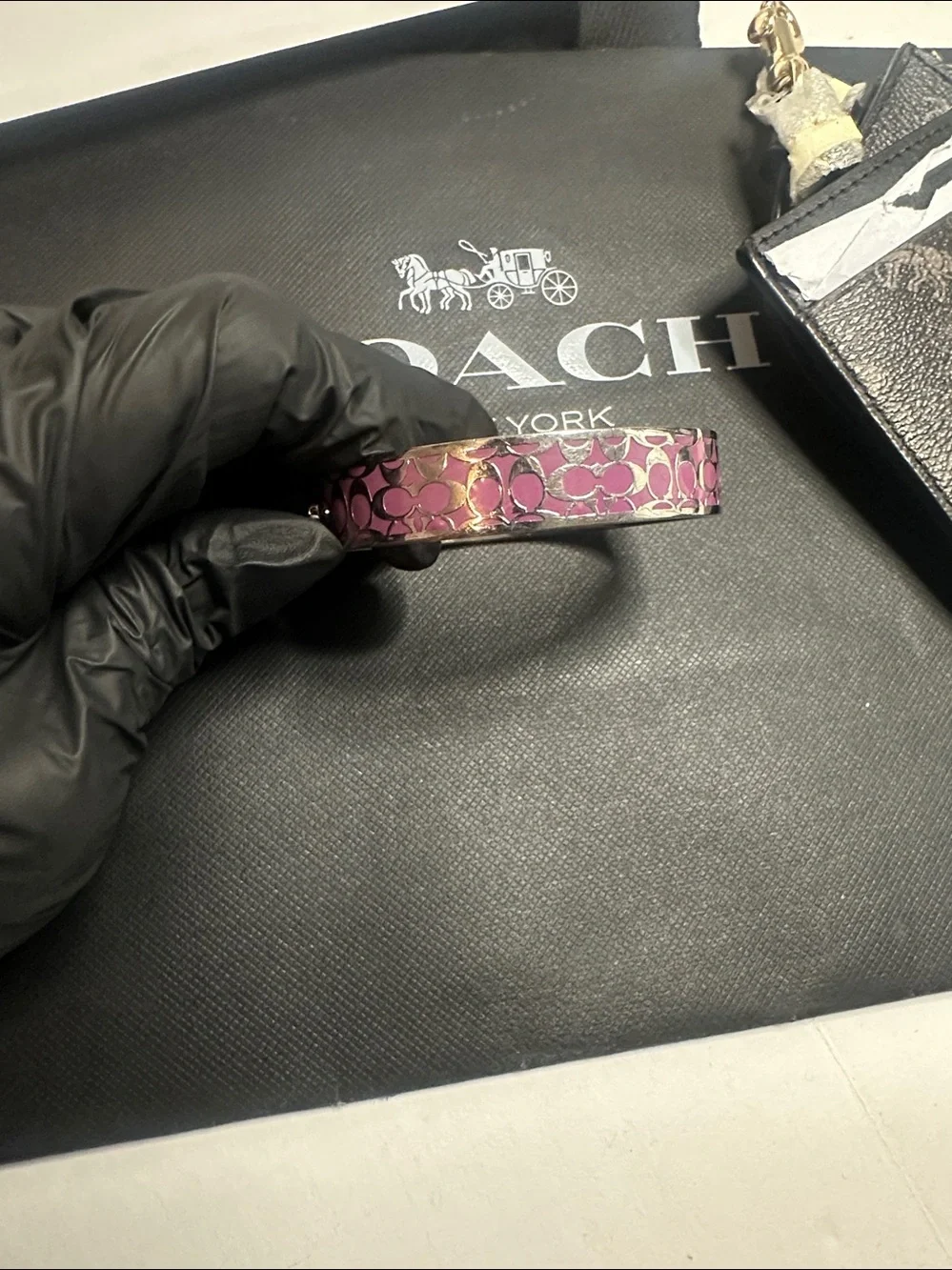 Coach Pink Signature Pattern Cuff Bracelet